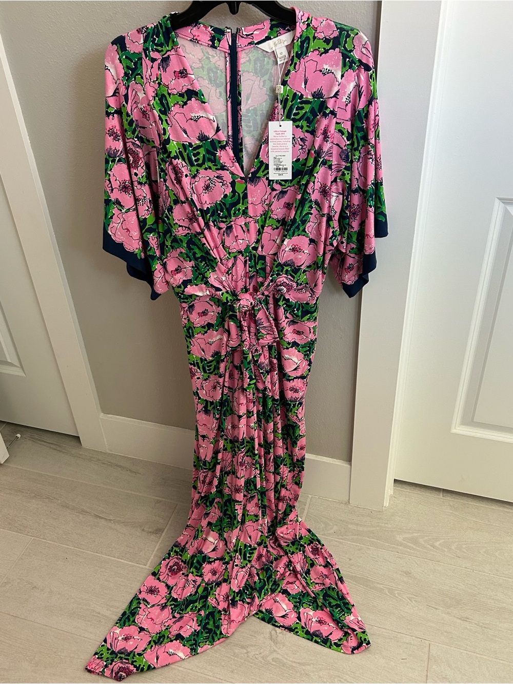 Lilly Pulitzer Pink and Green Floral Wrap Maxi Dress Vintage Vault 1973 Print